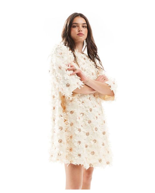 Y.A.S White Textured Smock Mini Dress With Sequin Embellishment