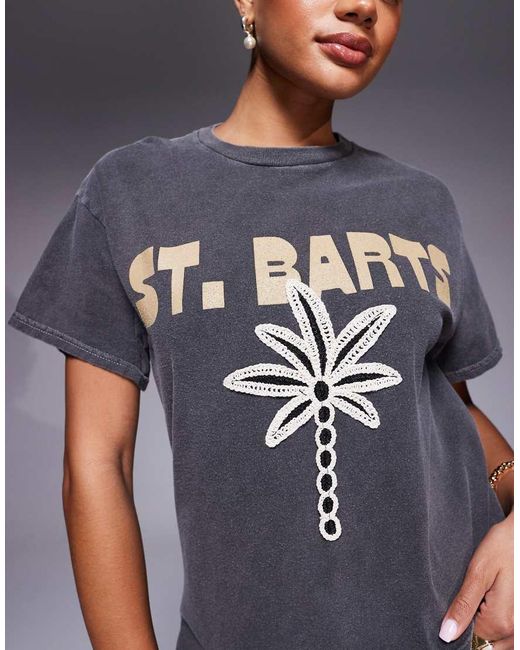 River Island Gray St Barts Crochet Palm T-shirt