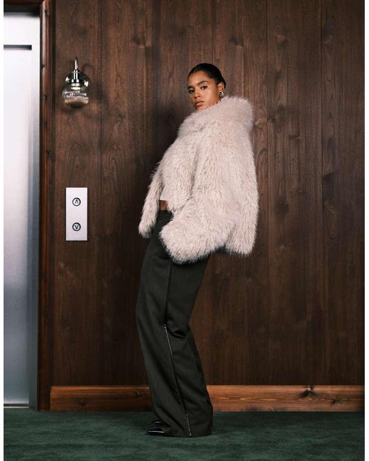 ASOS Natural Curve Tailored Relaxed Trousers With Faux Leather Trim