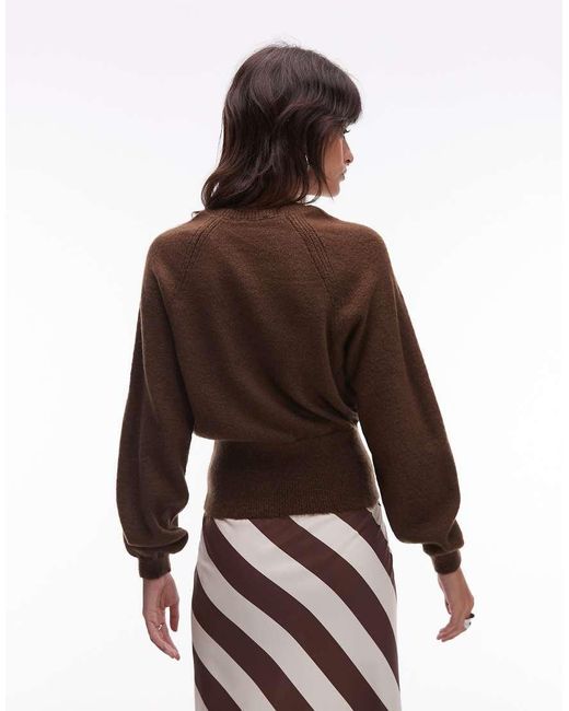 ASOS Brown Fluffy Knitted Jumper With Cinched Waist
