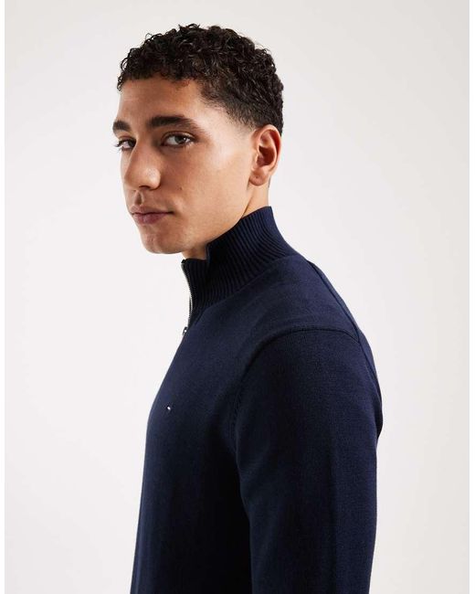 Tommy Hilfiger Blue Chest Logo 1/4 Zip Jumper for men