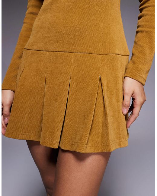 ASOS Blue Corduroy Dropped Waist Mini Dress With Pleated Skirt