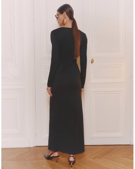 4th & Reckless Brown Slinky Long Sleeve Gold Hardware Detail Cut Out Maxi Dress