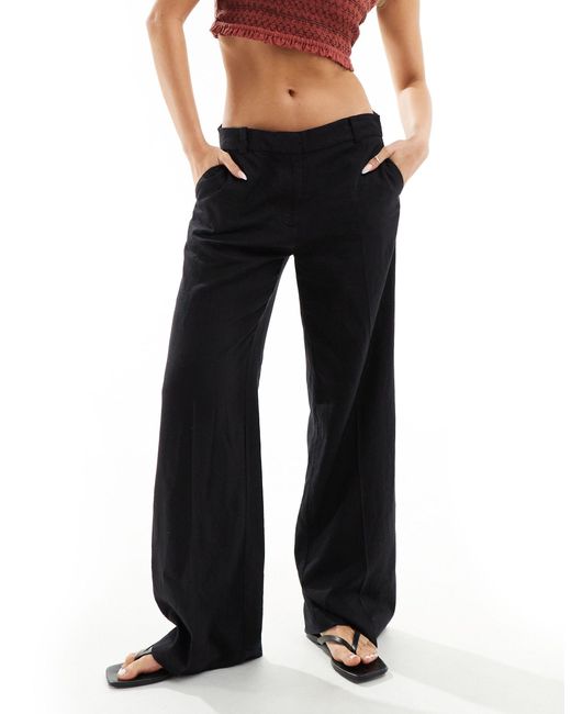 Emmie - pantalon taille basse en lin mélangé Weekday en coloris Black
