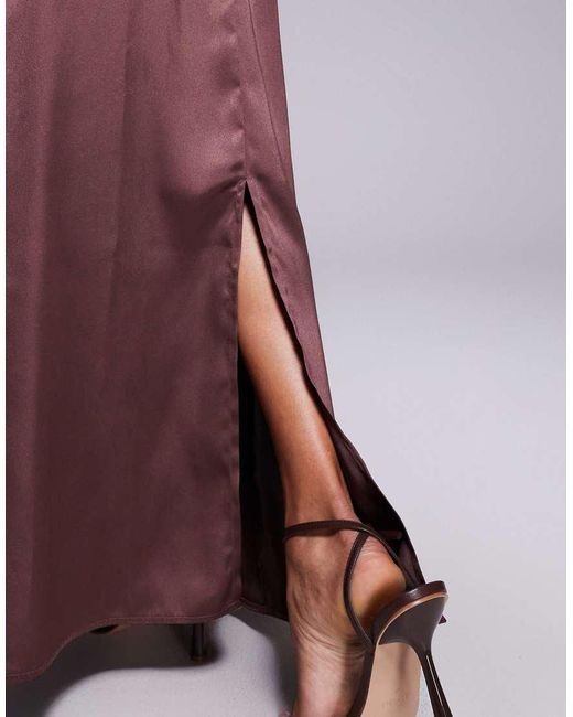 ASOS Purple Ruched Detail Satin Co-Ord Maxi Skirt