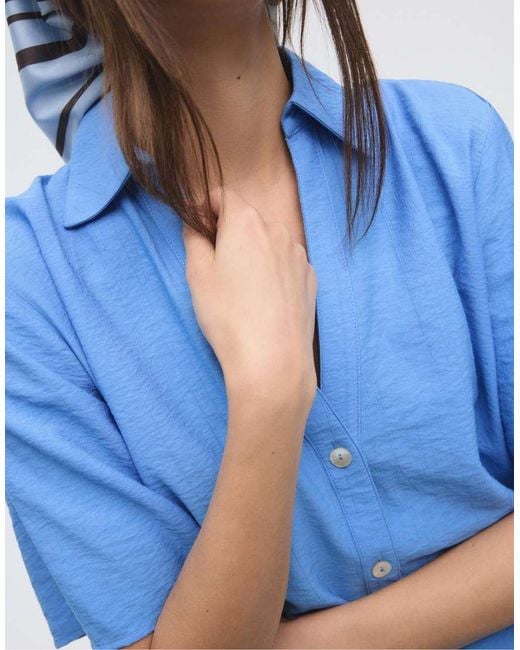 Stradivarius Blue Button-Up Flowing Shirt
