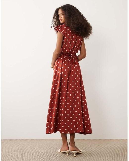 Nobody's Child Red Norma V-neck Flutter Cap Sleeve Midi Dress