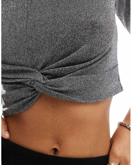 ONLY Gray Glittery Twist Front Top