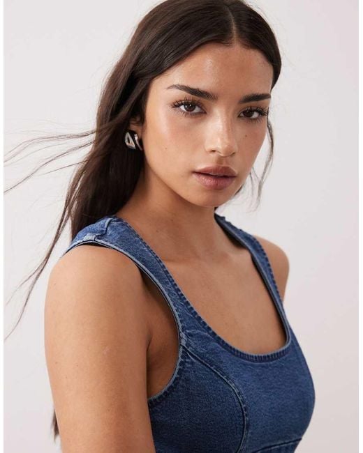 ASOS Blue Denim Square Neck Stretch Bodycon Dress