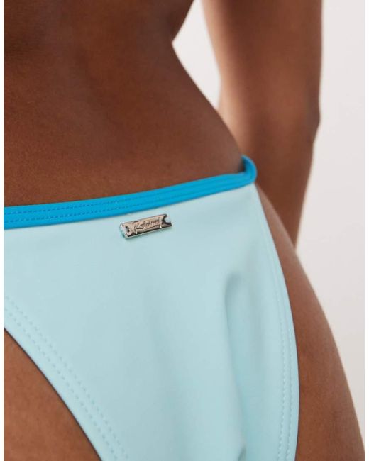 Reclaimed Vintage Blue Tie Side Bikini Bottom With Contrast Binding