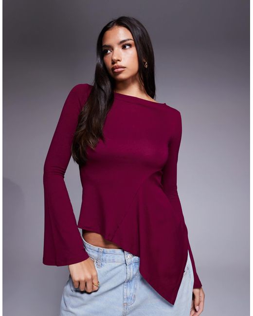 ASOS Purple Godet Insert Long Sleeve Top With Flute Sleeves