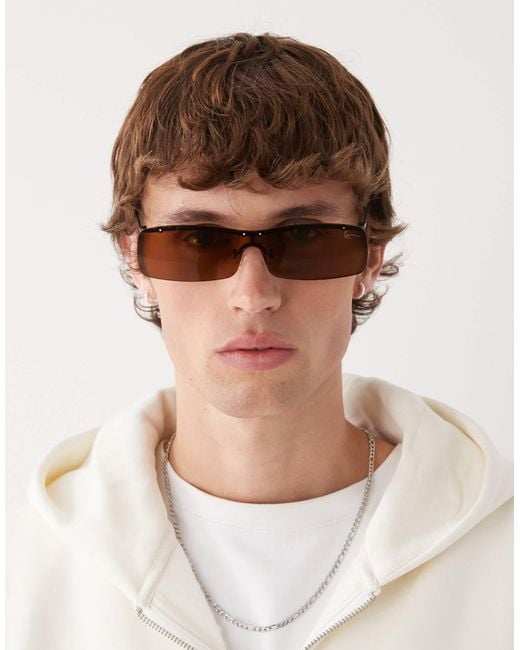 Karlkani – schmale sonnenbrille mit signatur und metallgestell in Brown für Herren