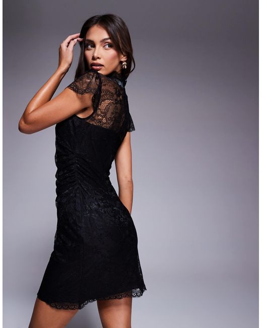 ASOS Black Flutter Sleeve Lace Mini Dress