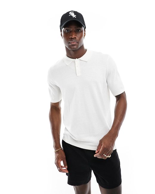 ASOS White Lightweight Knitted Cotton Polo for men