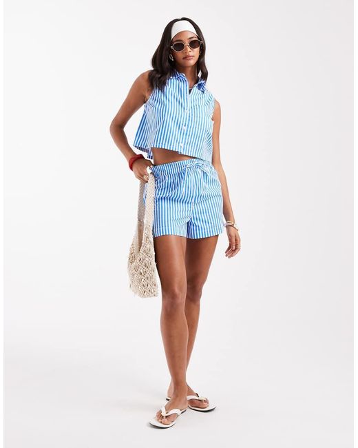New Look Blue Co-ord Poplin Stripe Shorts