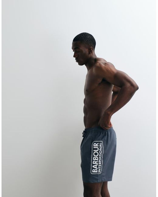 Barbour Blue Large Logo Swim Shorts for men