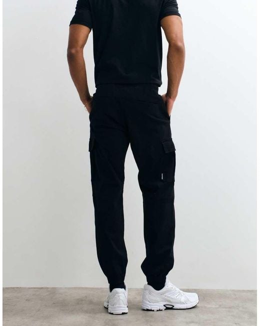 Jack & Jones Black Cuffed Slim Cargo Trousers for men
