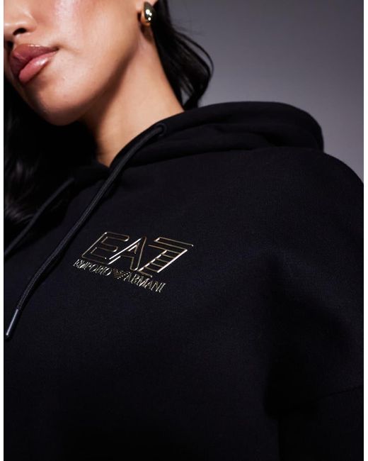 Sudadera Negra Con Capucha Y Logo Dorado De Armani (Parte De Un Conjunto)-Negro EA7 de color Blue
