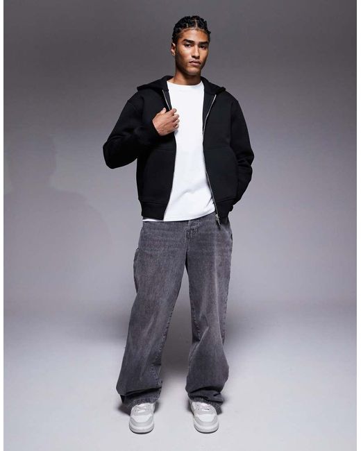 ASOS Blue Heavyweight Relaxed Boxy Zip Through Hoodie for men