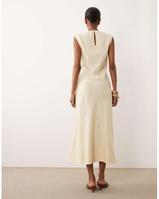 Mango Natural Linen Mix Tie Waist Sleeveless Midi Dress