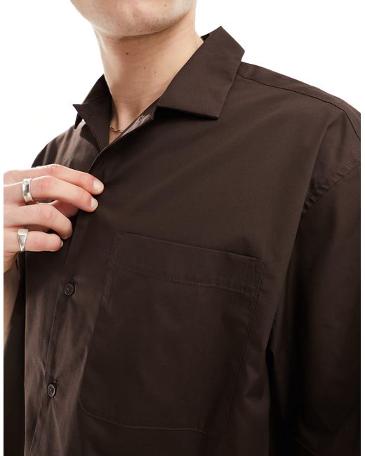 ASOS Brown Short Sleeve Oversized Poplin Shirt for men
