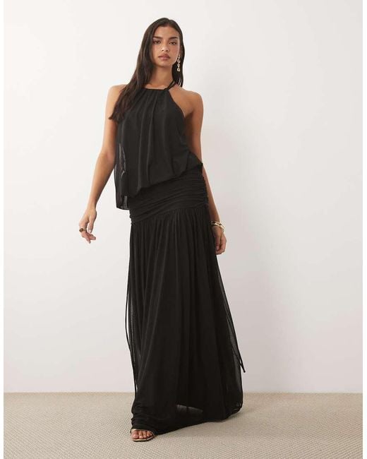 ASOS Black Mesh Slouchy Blouson Ruched Maxi Dress
