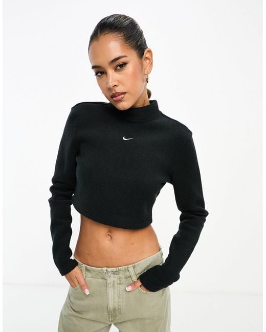 Nike Black Mini Swoosh Plush Long Sleeve Top