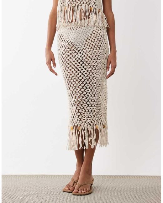 ASOS White Premium Hand Crochet Fringed Beaded Skirt