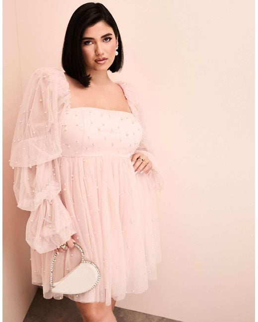 Curve robe babydoll en tulle ornee ASOS en coloris Rose Lyst