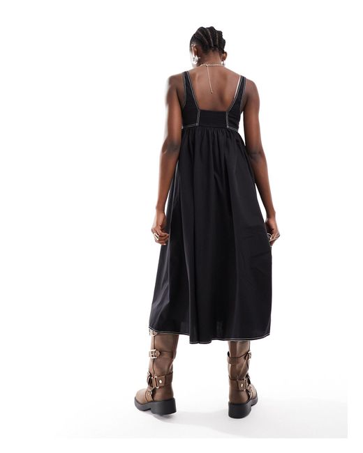 Collusion Black Cotton Maxi Smock Dress With Notch Neck