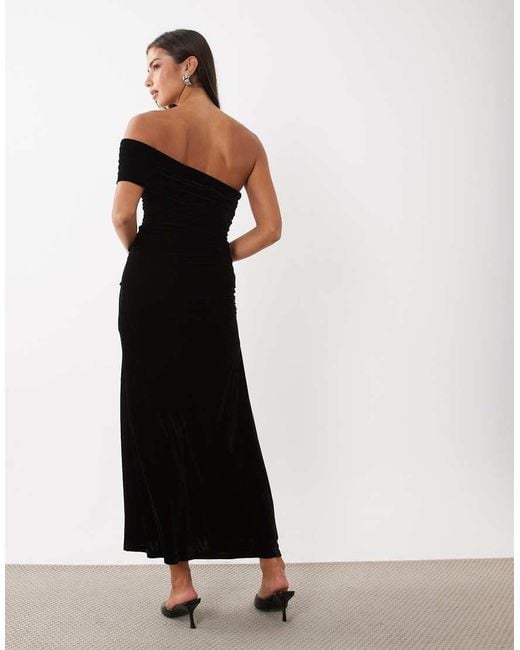 Bardot White Velvet One Shoulder Godet Maxi Dress