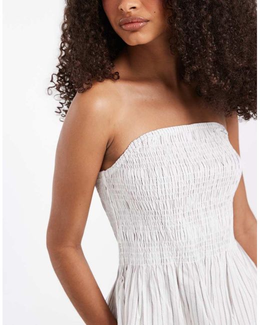 Vero Moda White Poplin Shirred Peplum Hem Bandeau Top Co-ord