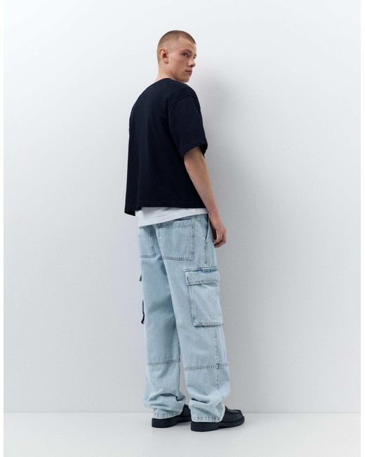 Pull&Bear – weite cargo-jeans in Blue für Herren