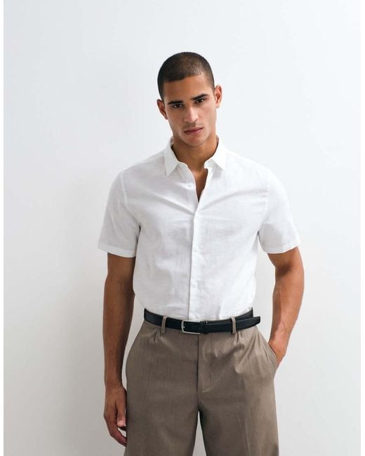 ASOS White Regular Fit Smart Linen Blend Shirt for men