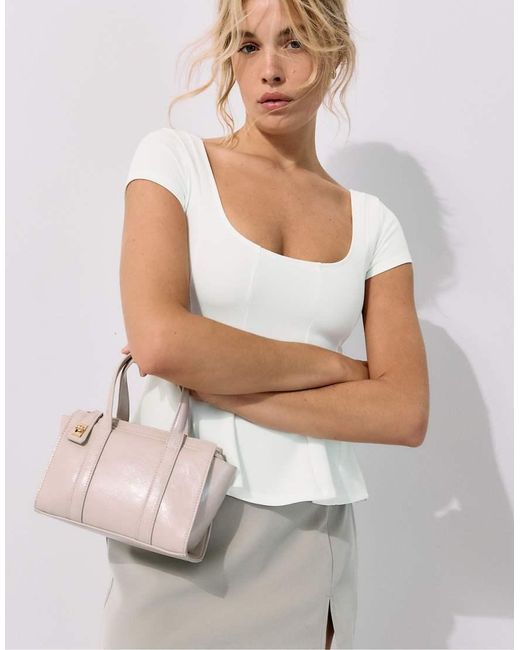 Stradivarius White Mini Tote Bag With Clasp