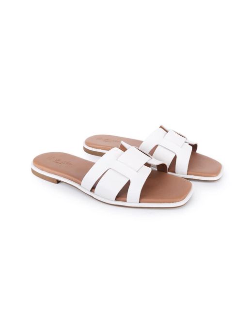 OFF THE HOOK White Heath Leather Slip On Flat Sandals