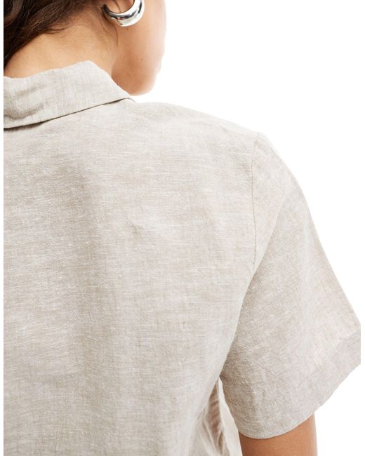 Monki Gray Short Sleeve Linen Shirt