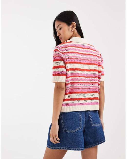 ONLY Red Short Sleeve Crochet Cardigan