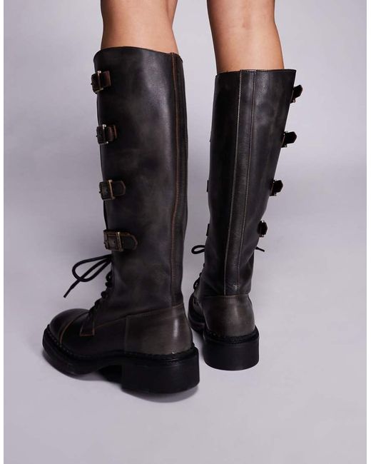 Steve Madden Blue Rox Dk Buckle Detail Lace Up Boots