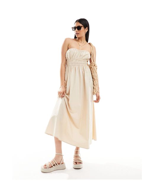 ASOS Natural Midi Bandeau Sundress With Ruched Bust Detail