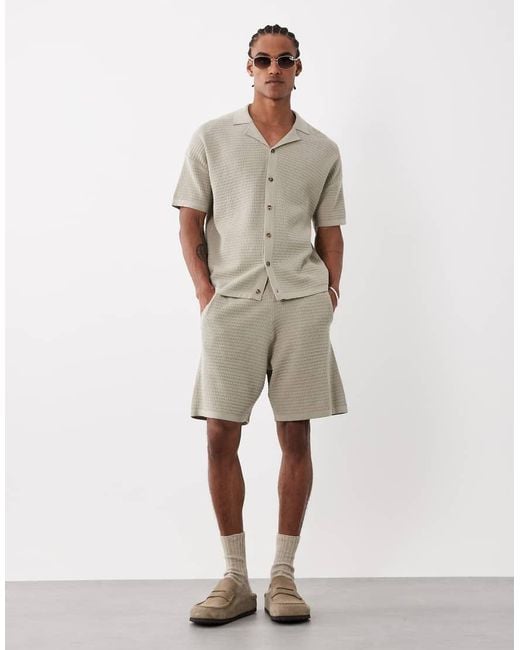 ASOS Gray Relaxed Knitted Co-ord Revere Polo Shirt for men