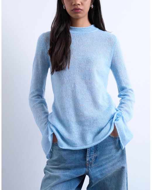 TOPSHOP Blue Knitted Back Cut Out Top