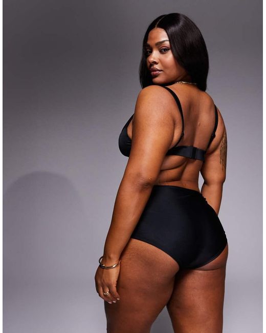 ASOS Black Asos Design Curve Maya Sao Paulo Mid Rise Short Bikini Bottom