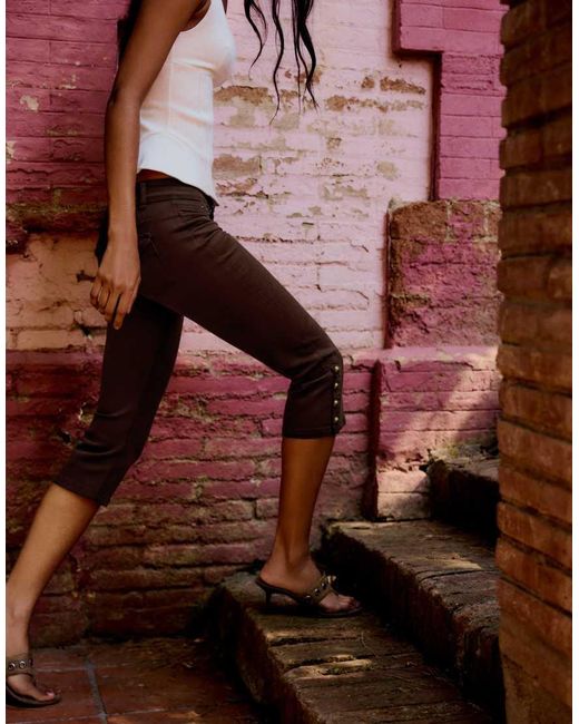 Bershka Brown Button-up Capris Jeans