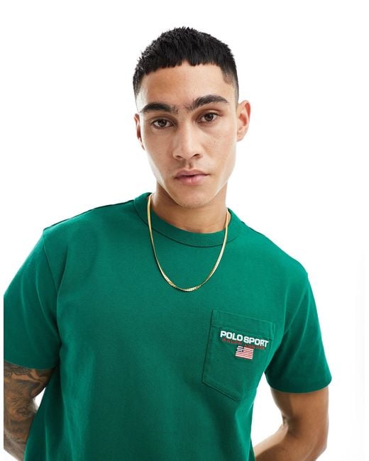 Sport capsule - t-shirt oversize classica medio con stemma del logo di Polo Ralph Lauren in Green da Uomo