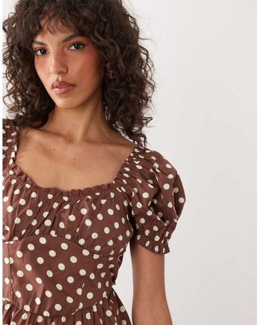 New Look Brown Polka Dot Milkmaid Midi Dress