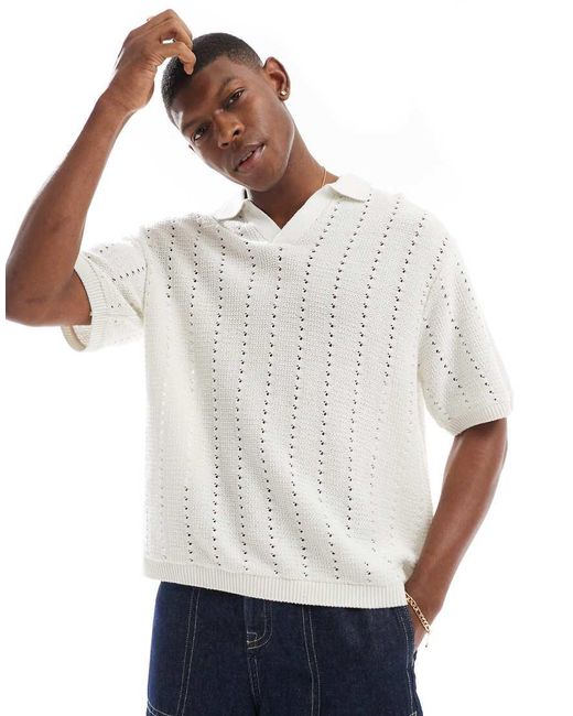 Jack & Jones White Split Neck Polo for men