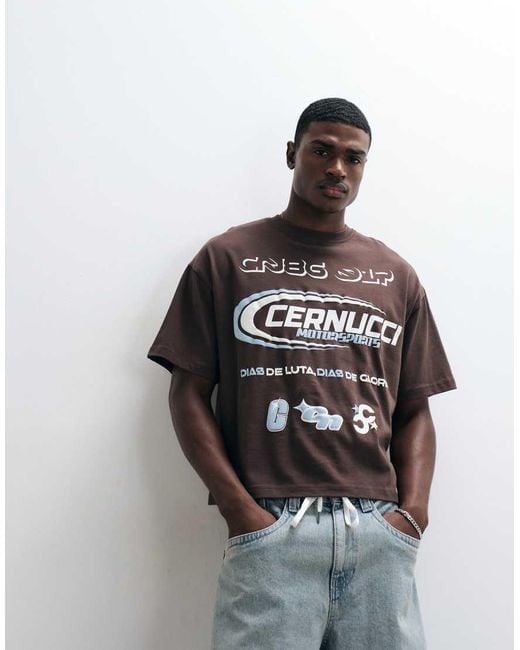 CERNUCCI Gray Motosports Back Graphic Boxy Fit T-shirt for men