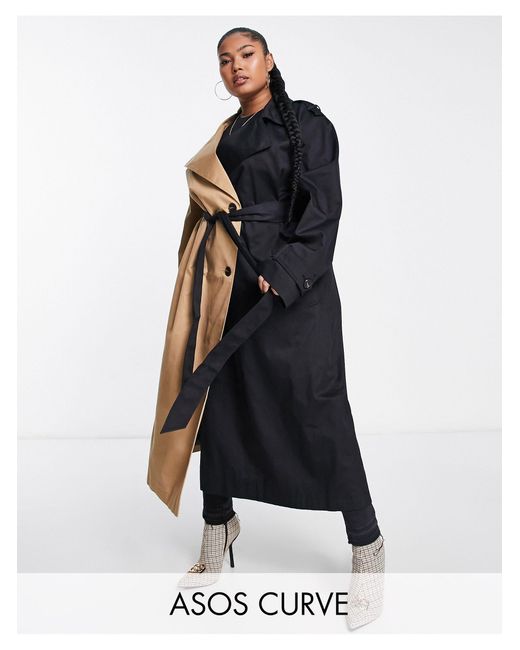 ASOS Asos Design Curve Half And Half Trench Coat in Blue Lyst