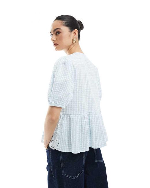 New Look White Tie Front Gingham Top